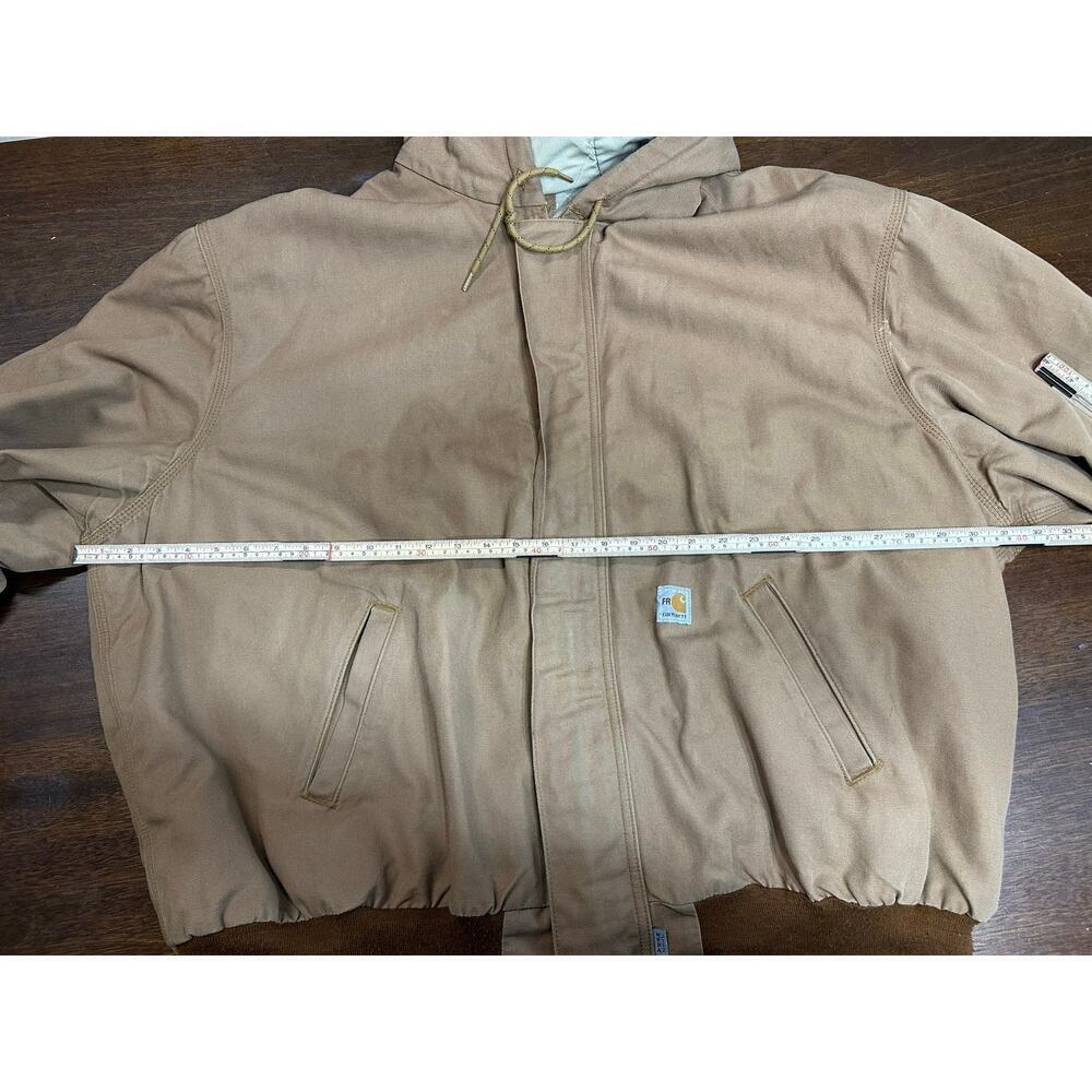Carhartt FR Duck Canvas Jacket Mens 4XL Work Coat Hood Full Zip Brown Stains - Picture 5 of 15